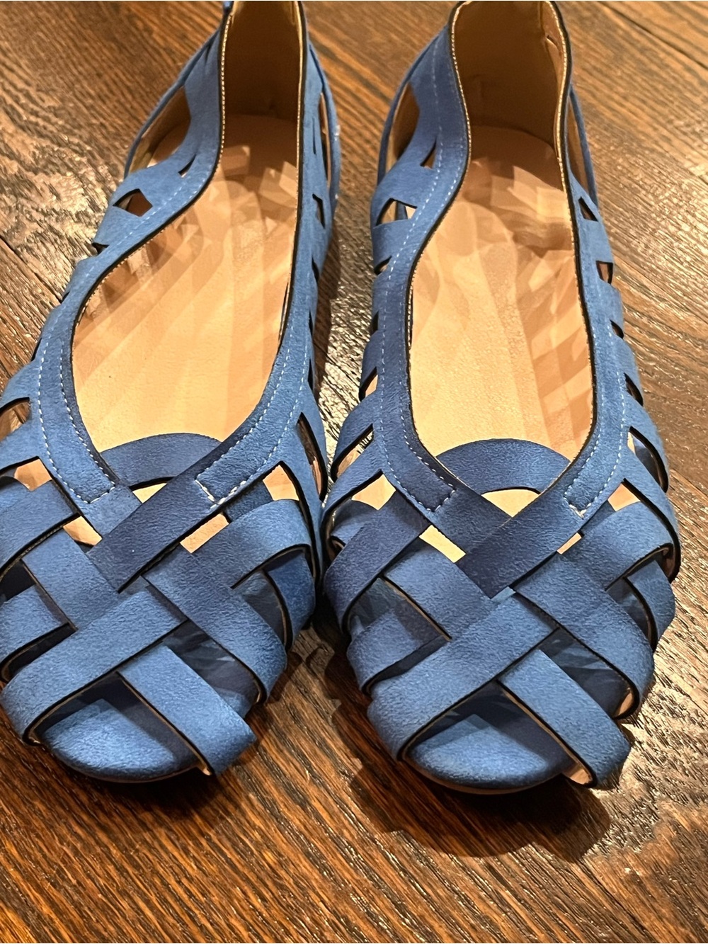 Carter & Miller Blue Women's Woven Peep-Toe Flats